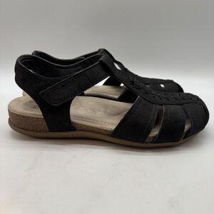 Earth Origins Balli Fisherman Sandals Women's 9M Black Suede Leather Hook & Loop